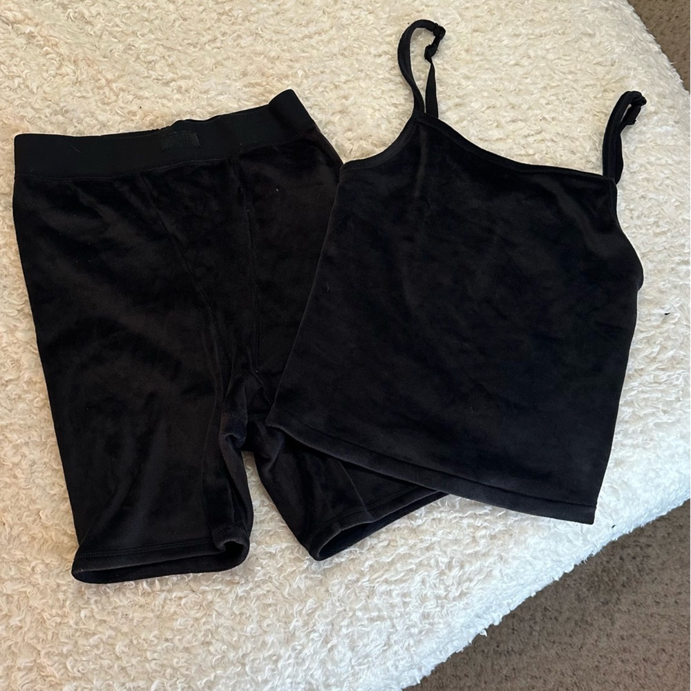 SKIMS black velour boxer and tank top set